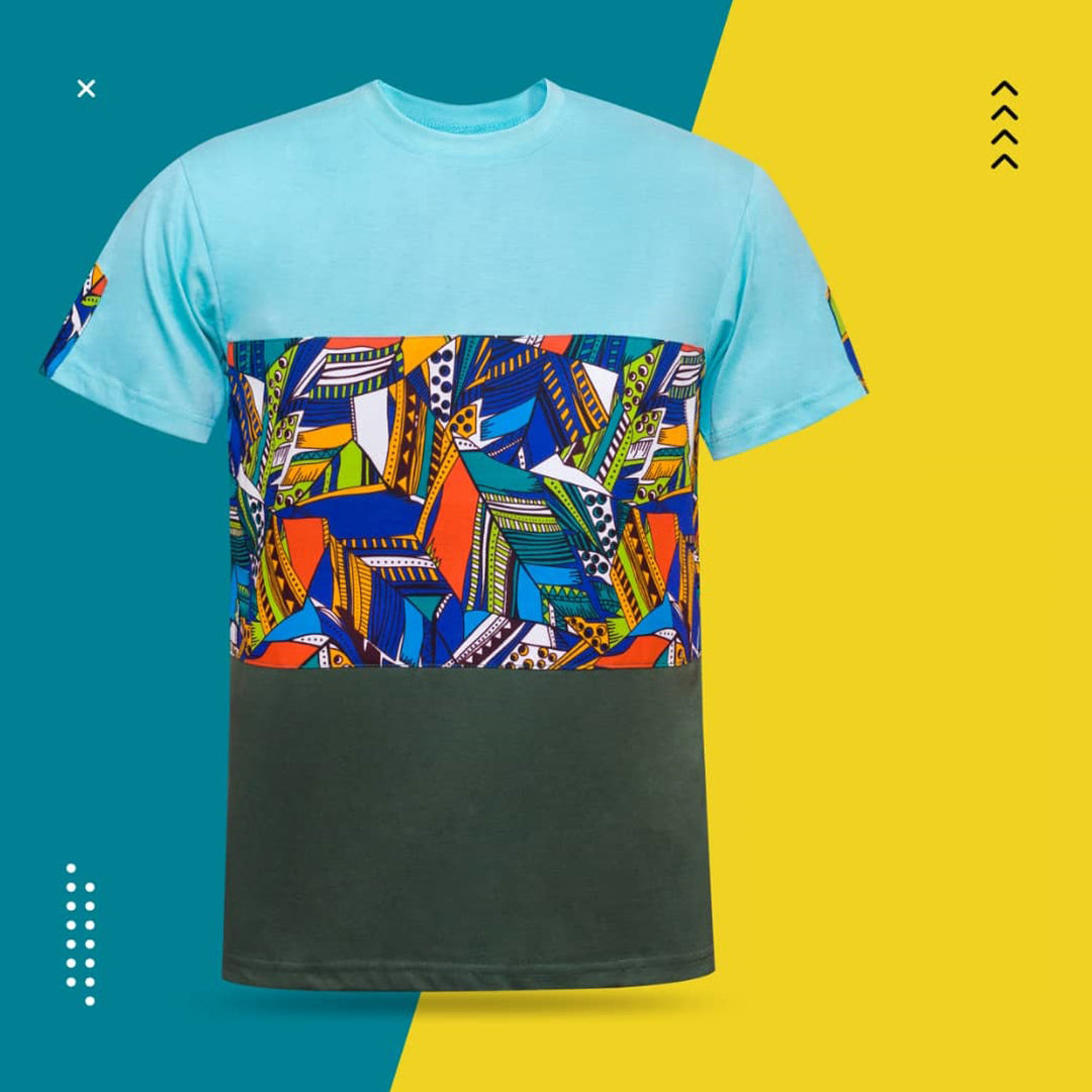 African print abstract design blue customizable shirt S5